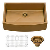 30 - inch Apron - Front Farmhouse Kitchen Sink - Copper Tone Matte Bronze Stainless Steel Single Bowl - BUILDMYPLACE