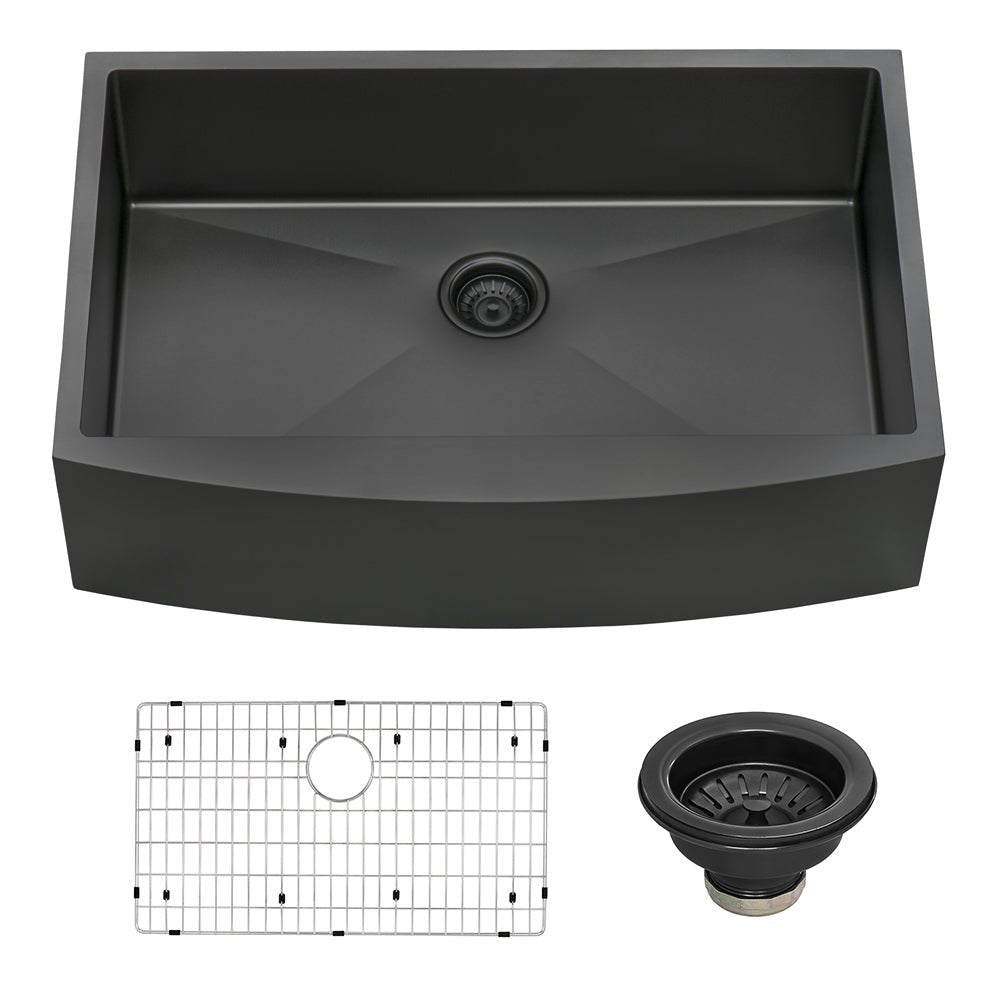 30 - inch Apron - Front Farmhouse Kitchen Sink - Gunmetal Black Matte Stainless Steel Single Bowl - BUILDMYPLACE