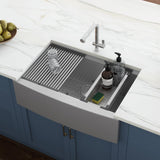 30 - inch Apron - front Workstation Farmhouse Kitchen Sink 16 Gauge Stainless Steel Single Bowl - BUILDMYPLACE