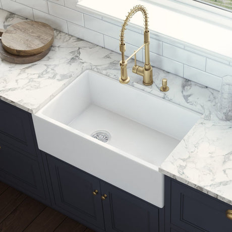 30 - inch Fireclay Farmhouse Offset Drain Kitchen Sink Single Bowl White - BUILDMYPLACE