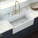 30 - inch Fireclay Farmhouse Offset Drain Kitchen Sink Single Bowl White - BUILDMYPLACE