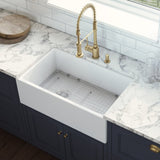 30 - inch Fireclay Farmhouse Offset Drain Kitchen Sink Single Bowl White - BUILDMYPLACE