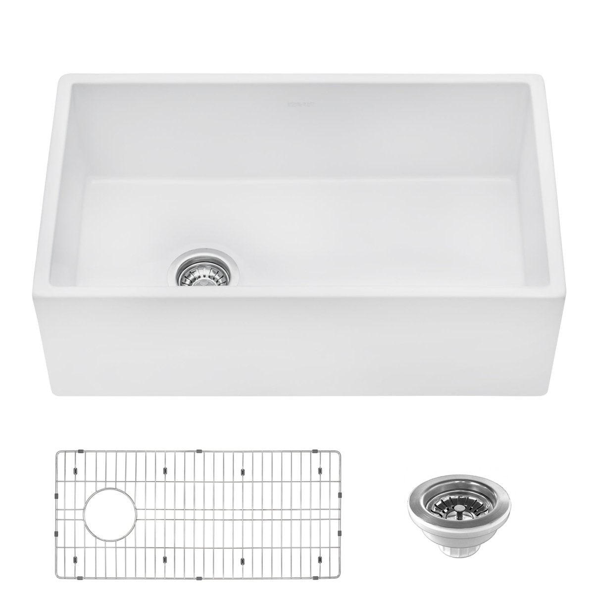 30 - inch Fireclay Farmhouse Offset Drain Kitchen Sink Single Bowl White - BUILDMYPLACE