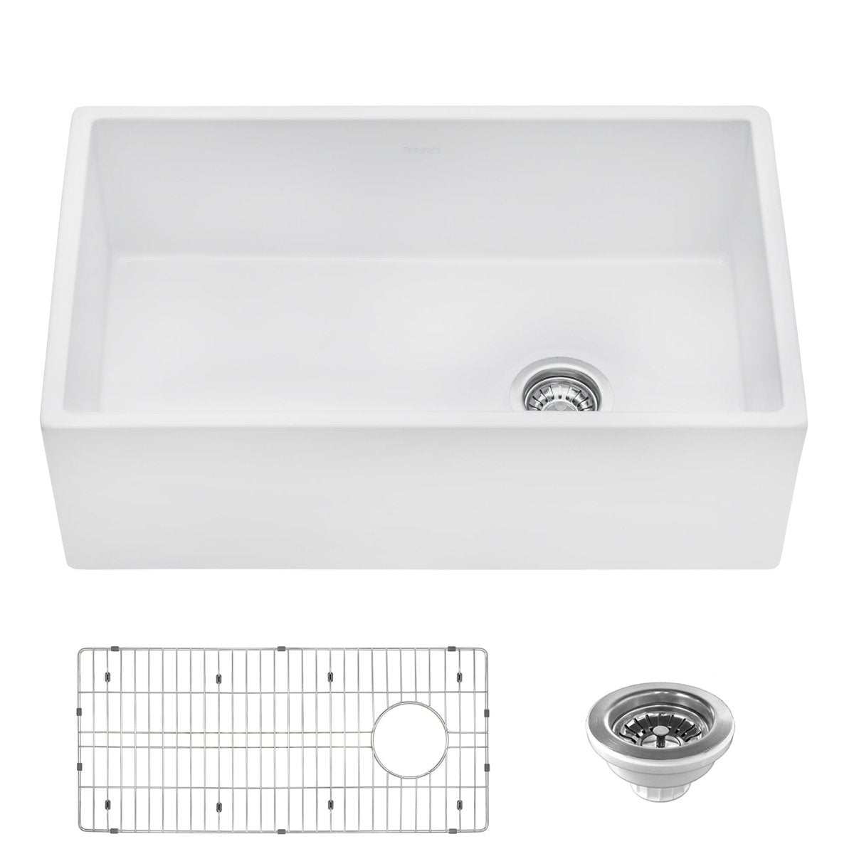 30 - inch Fireclay Farmhouse Offset Drain Kitchen Sink Single Bowl White - BUILDMYPLACE