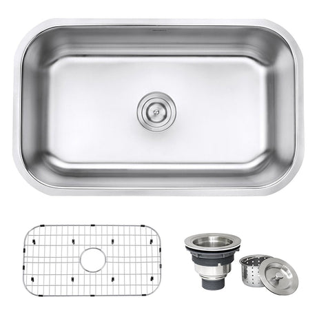 30 - inch Undermount 16 Gauge Stainless Steel Kitchen Sink Single Bowl - BUILDMYPLACE