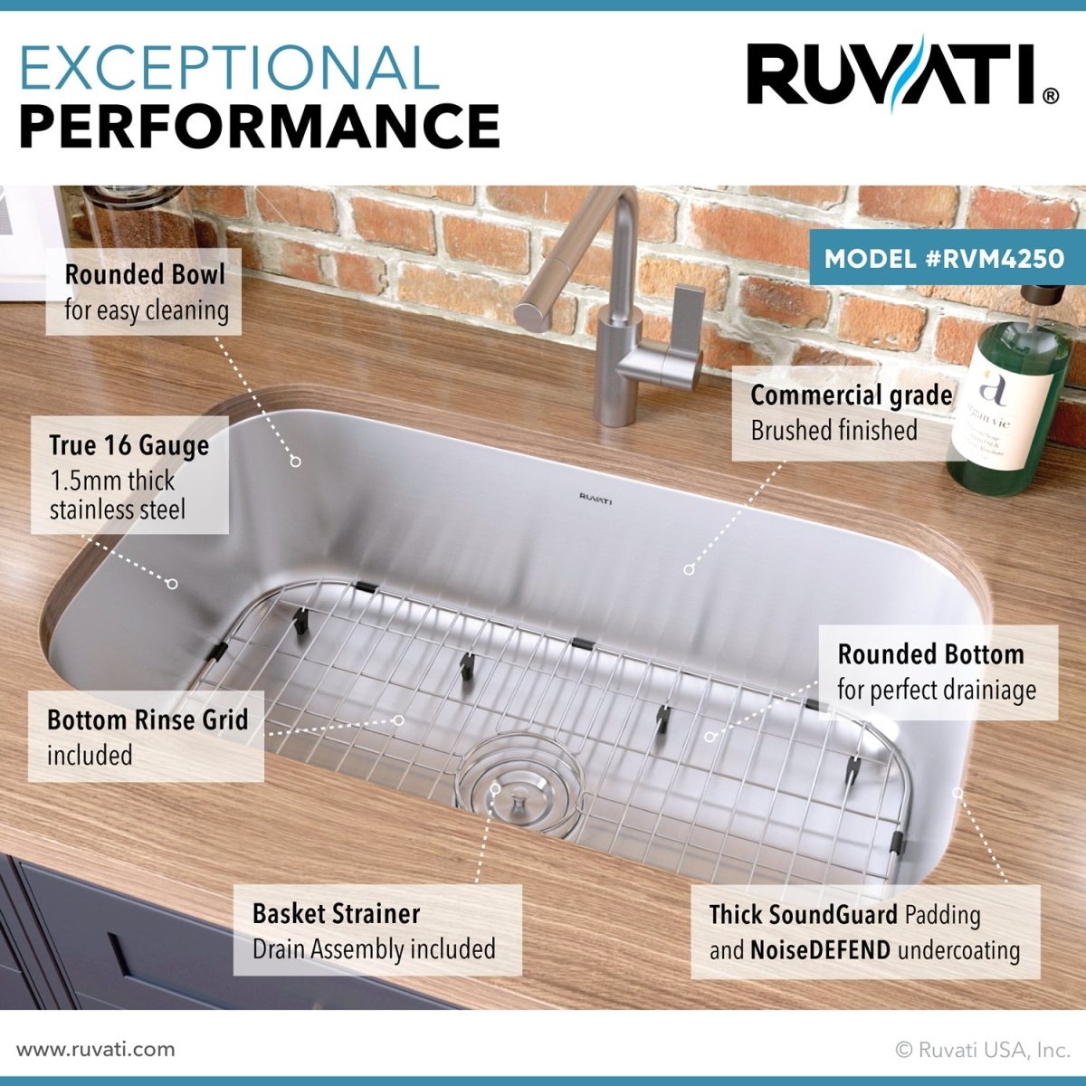 30 - inch Undermount 16 Gauge Stainless Steel Kitchen Sink Single Bowl - BUILDMYPLACE