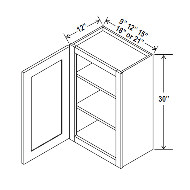 30 inch Wall Cabinet - 09W x 30H x 12D - Aria Shaker Espresso - BUILDMYPLACE