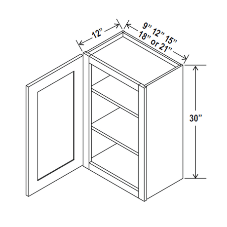 30 inch Wall Cabinet - 09W x 30H x 12D - Blue Shaker Cabinet - RTA - BUILDMYPLACE