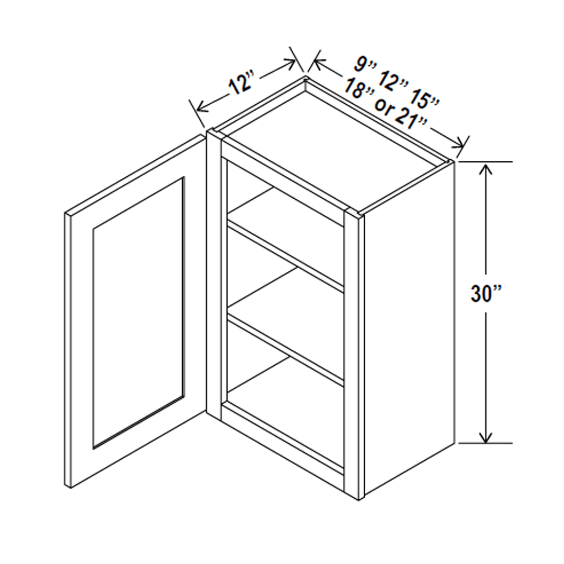 30 inch Wall Cabinet - 09W x 30H x 12D - Charleston Saddle - BUILDMYPLACE