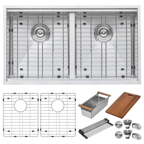 30 - inch Workstation Ledge 50/50 Double Bowl Undermount 16 Gauge Stainless Steel Kitchen Sink - BUILDMYPLACE