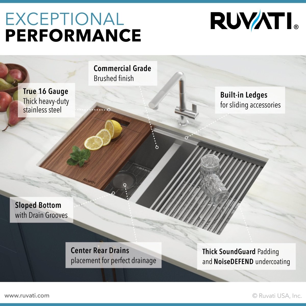 30 - inch Workstation Ledge 50/50 Double Bowl Undermount 16 Gauge Stainless Steel Kitchen Sink - BUILDMYPLACE