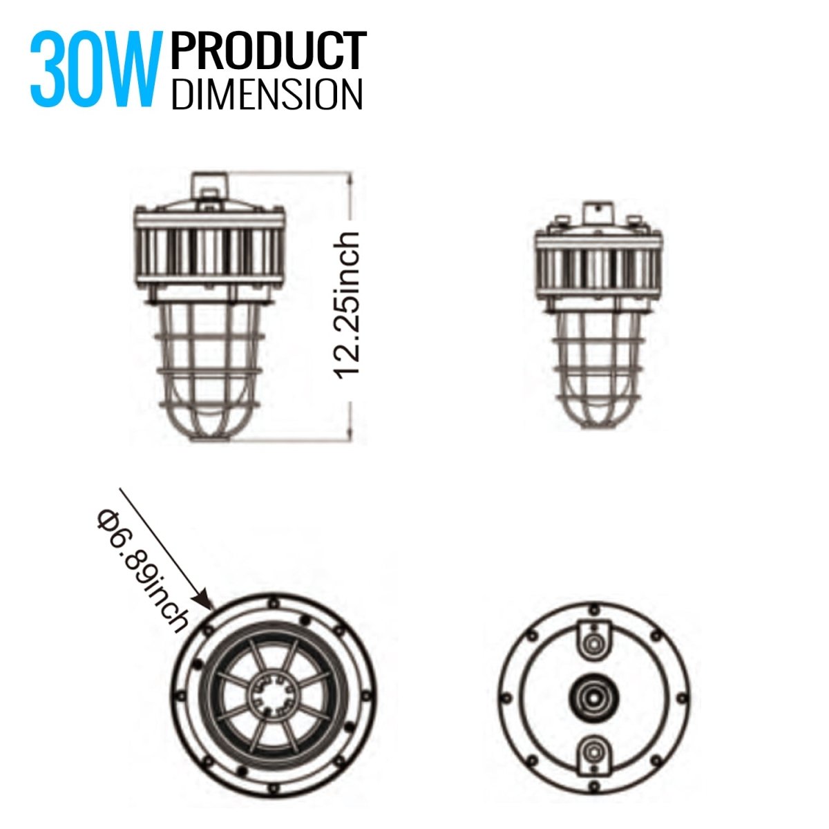 30 Watt LED Explosion Proof Jelly Jar Light, G Series, Dimmable, 5000K, 4050LM, AC100 - 277V, IP66, Hazardous Location Lighting Fixtures - BUILDMYPLACE