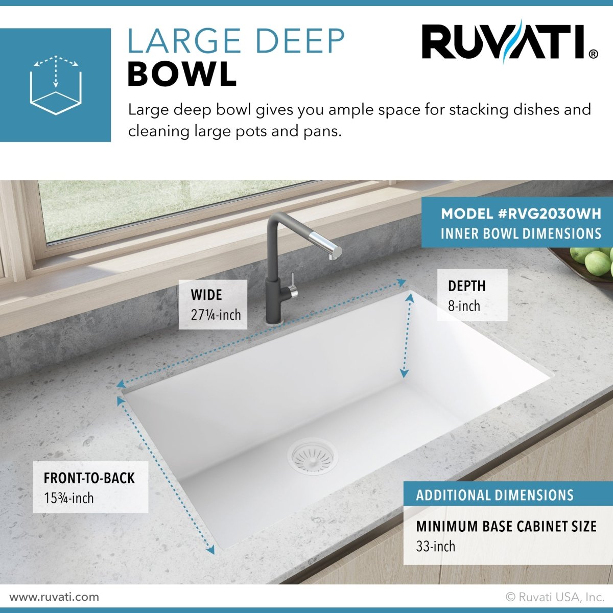 30 x 18 inch Granite Composite Undermount Single Bowl Kitchen Sink - BUILDMYPLACE