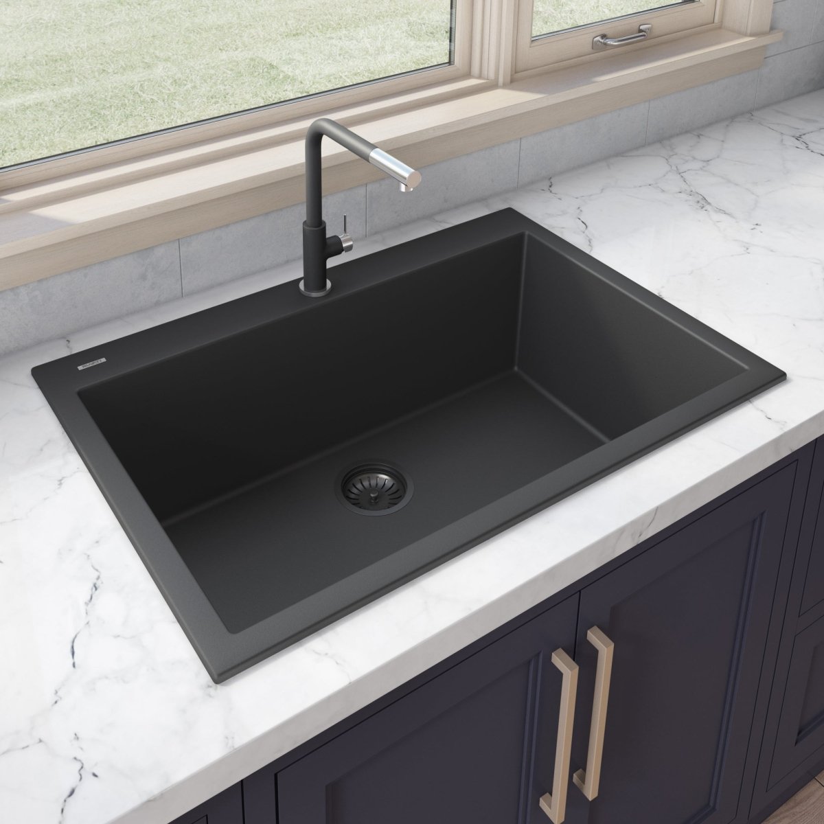 30 x 20 inch Drop - in Topmount Granite Composite Single Bowl Kitchen Sink - BUILDMYPLACE