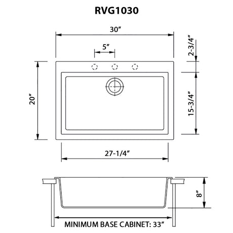 30 x 20 inch Drop - in Topmount Granite Composite Single Bowl Kitchen Sink - BUILDMYPLACE