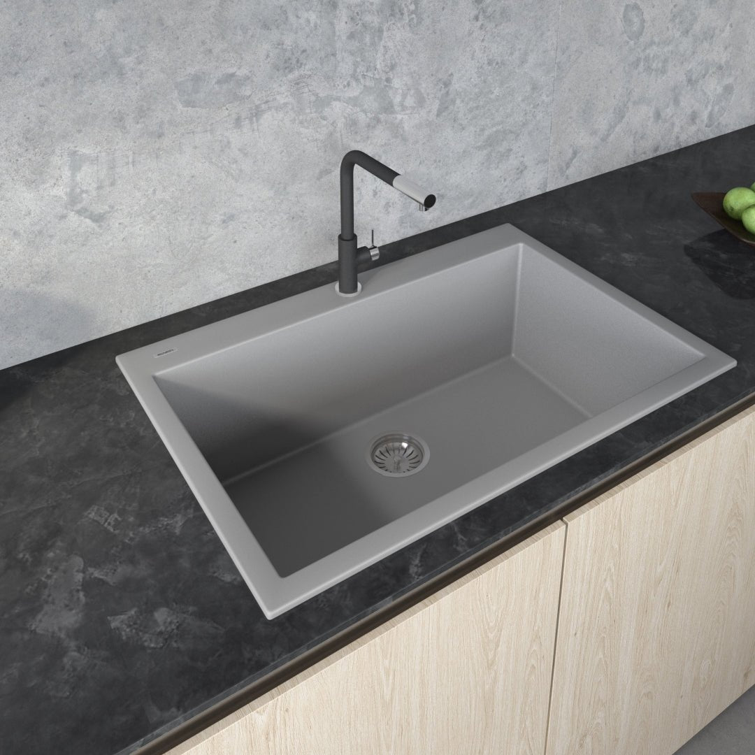 30 x 20 inch Drop - in Topmount Granite Composite Single Bowl Kitchen Sink - BUILDMYPLACE