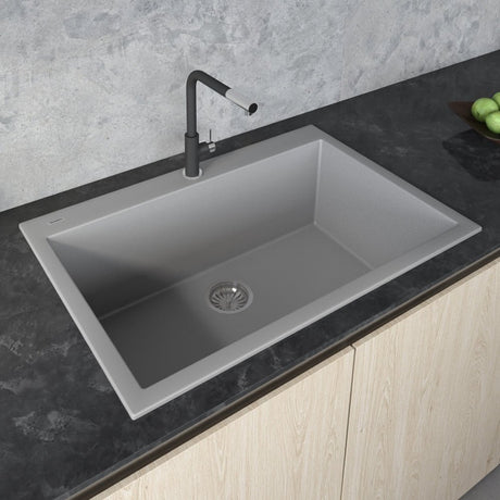 30 x 20 inch Drop - in Topmount Granite Composite Single Bowl Kitchen Sink - BUILDMYPLACE