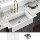 30 x 20 inch Fireclay Reversible Farmhouse Apron - Front Kitchen Sink Single Bowl - BUILDMYPLACE