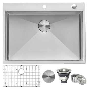 30 x 22 inch Drop-in Tight Radius Topmount 16 Gauge Stainless Steel Kitchen Sink Single Bowl