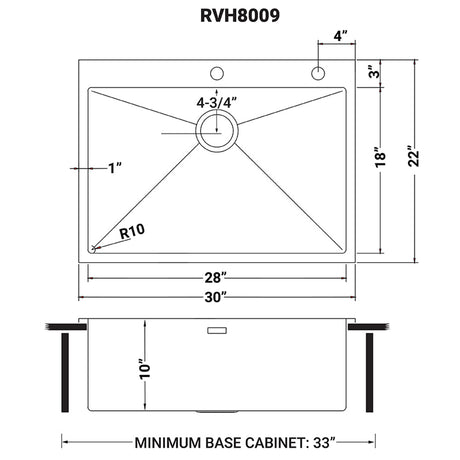 30 x 22 inch Drop - in Tight Radius Topmount 16 Gauge Stainless Steel Kitchen Sink Single Bowl - BUILDMYPLACE