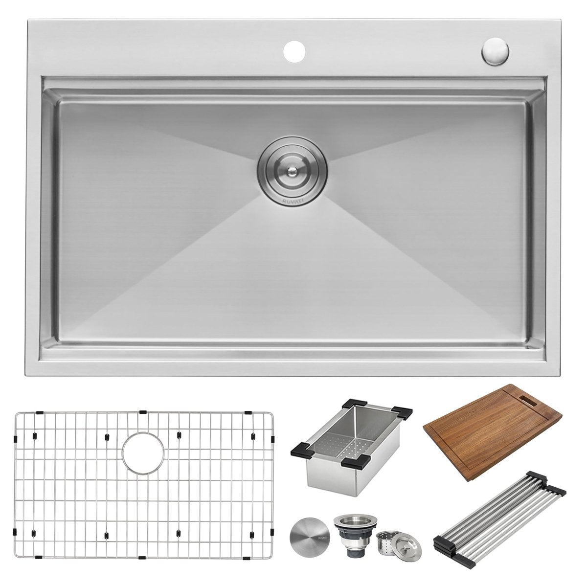 30 x 22 inch Workstation Drop - in Tight Radius Topmount 16 Gauge Ledge Stainless Steel Kitchen Sink Single Bowl - BUILDMYPLACE