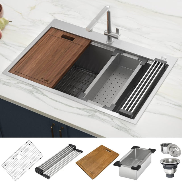 30 x 22 inch Workstation Drop - in Tight Radius Topmount 16 Gauge Ledge Stainless Steel Kitchen Sink Single Bowl - BUILDMYPLACE