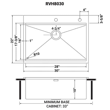 30 x 22 inch Workstation Drop - in Tight Radius Topmount 16 Gauge Ledge Stainless Steel Kitchen Sink Single Bowl - BUILDMYPLACE