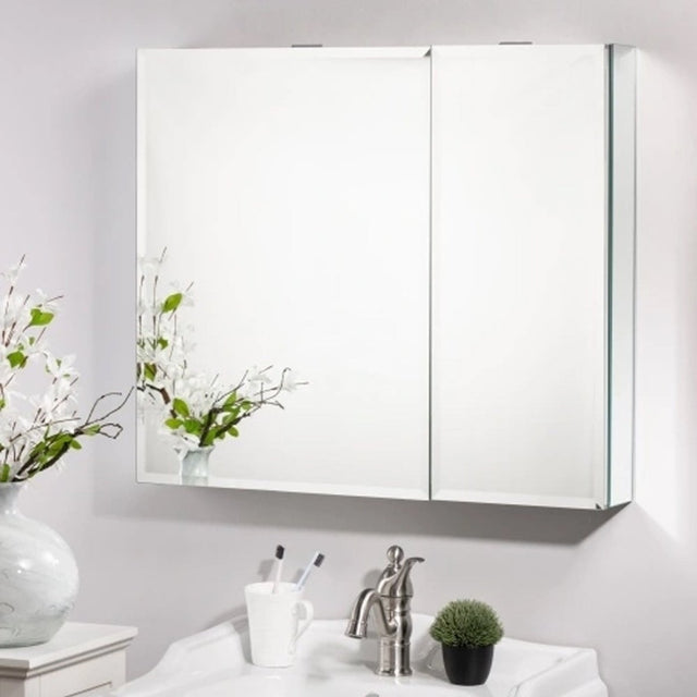 30 x 26 Inches Frameless Medicine Cabinet with Mirror, Double Sided Mirror, 2 Doors 3 - Adjustable Shelves, Large&Small Door Design, Soft - Closing, Surface Mount or Recessed Medicine Cabinets for Bathroom, Bedroom, Hotel - BUILDMYPLACE