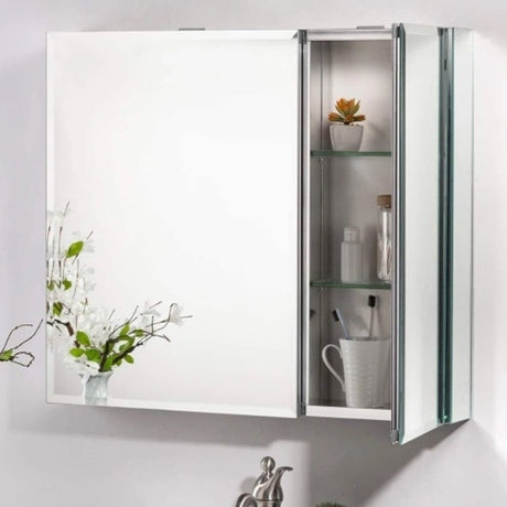 30 x 26 Inches Frameless Medicine Cabinet with Mirror, Double Sided Mirror, 2 Doors 3 - Adjustable Shelves, Large&Small Door Design, Soft - Closing, Surface Mount or Recessed Medicine Cabinets for Bathroom, Bedroom, Hotel - BUILDMYPLACE