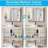 30 x 26 Inches Frameless Medicine Cabinet with Mirror, Double Sided Mirror, 2 Doors 3 - Adjustable Shelves, Large&Small Door Design, Soft - Closing, Surface Mount or Recessed Medicine Cabinets for Bathroom, Bedroom, Hotel - BUILDMYPLACE