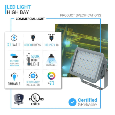 300 Watt LED Explosion Proof Lighting, A Series, Dimmable, 5000K, 42000LM, AC100 - 277V, IP66, Ideal for Oil & Gas Refineries, Drilling Rigs, Petrochemical Facilities - BUILDMYPLACE