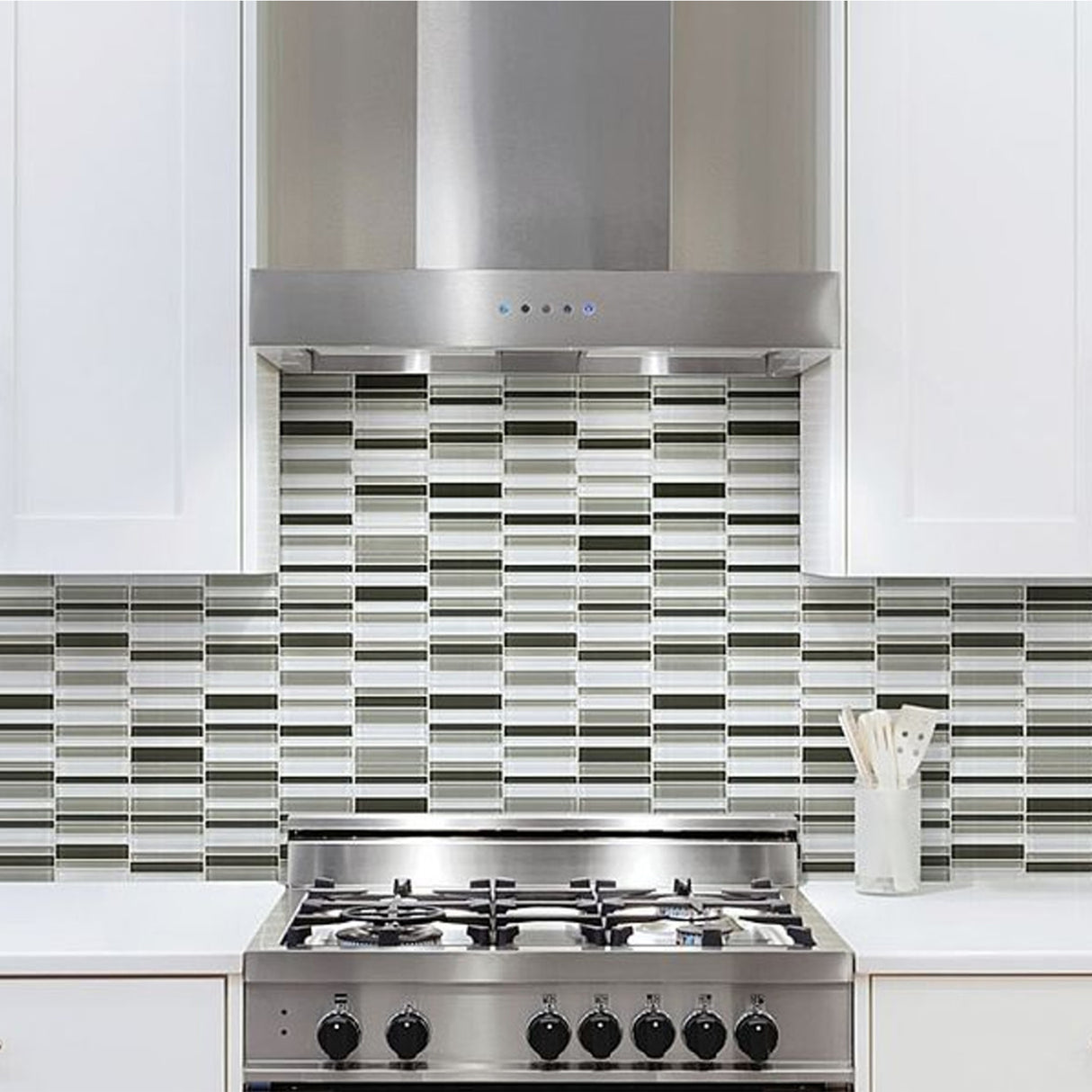 Straight Stacked Element Mineral Blend Glass Mosaic