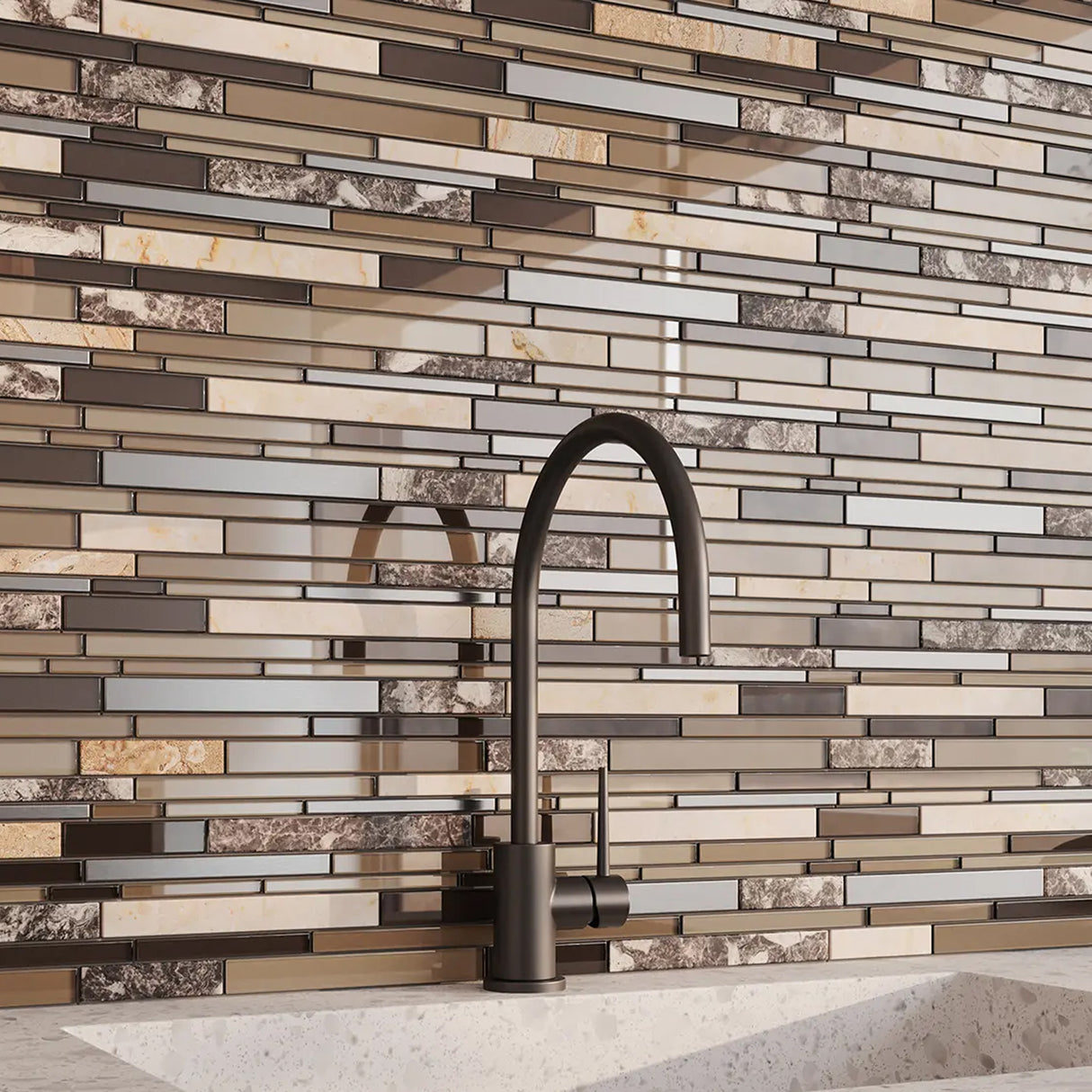 Random Strip Woodland Park Glass Stone Stainless Blend Mosaic