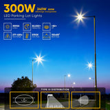 LED Pole Light 300Watt With Photocell, 5700K, Bronze Finish, 277-480V, Universal Mount, Dusk to Dawn Capable, Street Light - LED Parking Lot Light