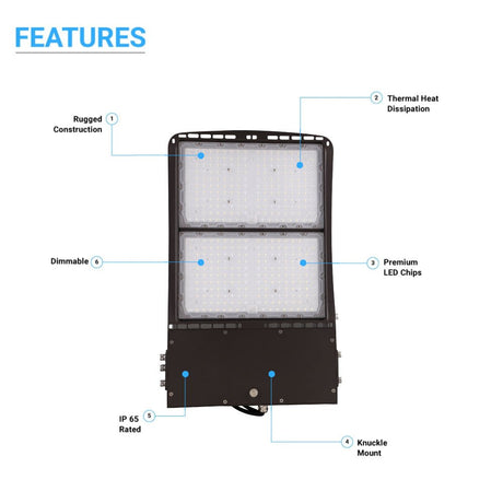 300W LED Flood Light - Dimmable - IP65 - Bronze Finish - 42000 Lumens - 5700K - DLC Listed LED Flood Lamp - BUILDMYPLACE