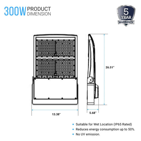 300W LED Flood Light - Dimmable - IP65 - Bronze Finish - 42000 Lumens - 5700K - DLC Listed LED Flood Lamp - BUILDMYPLACE