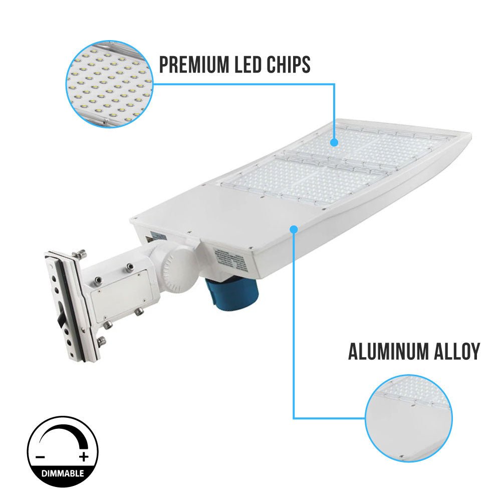 300W LED Pole Light With Photocell, White, 5700K, Equals 1050 Watt, Universal Mount, AC100 - 277V, Outdoor Area Lighting - LED Parking Lot Lights - BUILDMYPLACE