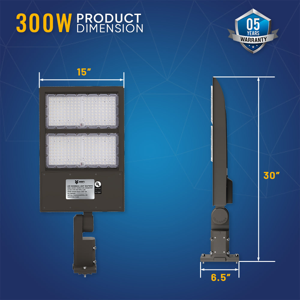 LED Pole Lights Outdoor, 300W/240W/200W Wattage Adjustable, 5700K, 140 LM/W Universal Mount, Bronze, IP65 Waterproof, AC120-277V, LED Parking Lot Lights - Commercial Area Street Security Lights