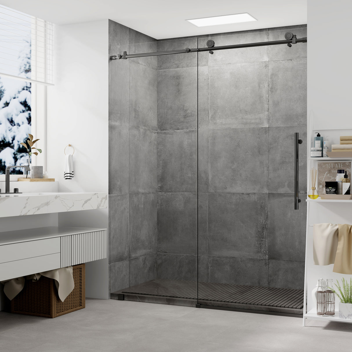 Ivanees 60"W x 32"D x 84"H - Zinq Matte Shower Wall System (5-Piece)