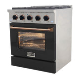 KUCHT Professional 30 in. 4.2 cu. ft.¨Propane Gas Range with Sealed Burners and Convection Oven in Stainless Steel with Black Oven Door, Black Knobs and Knob Rings