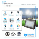 30W LED Flood Light - 100W Equivalent - Flood Mount - 3750 Lumens - 5700K Bronze Finish Exterior Security Lights - BUILDMYPLACE