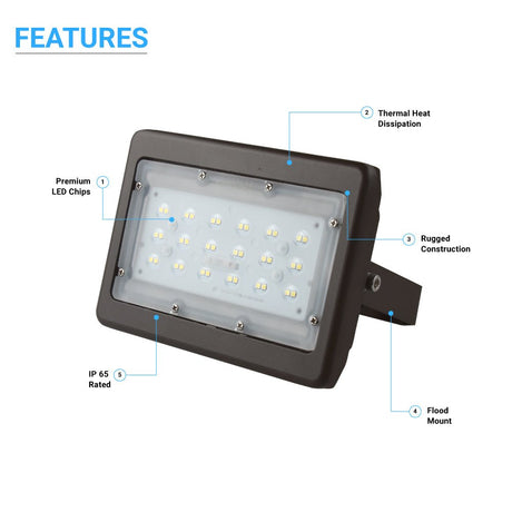 30W LED Flood Light - 100W Equivalent - Flood Mount - 3750 Lumens - 5700K Bronze Finish Exterior Security Lights - BUILDMYPLACE