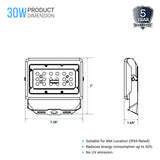 30W LED Flood Light - 100W Equivalent - Flood Mount - 3750 Lumens - 5700K Bronze Finish Exterior Security Lights - BUILDMYPLACE