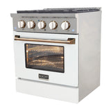KUCHT Professional 30 in. 4.2 cu. ft. Natural Gas Range with Sealed Burners and Convection Oven in Stainless Steel with White Oven Door, White Knobs and Ring Knobs