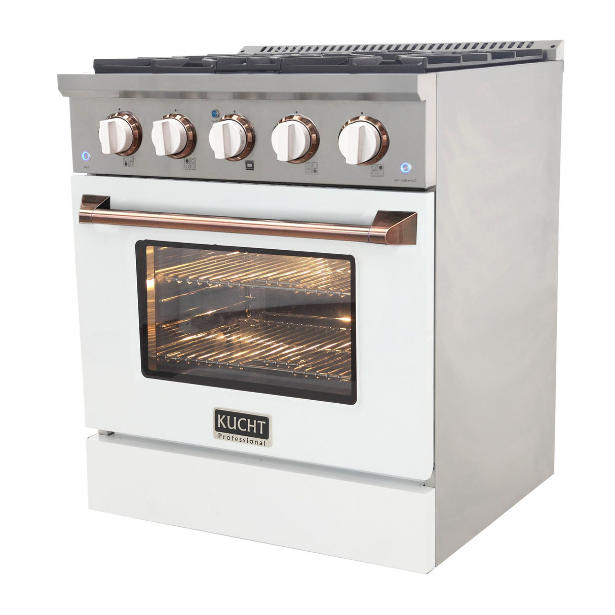 KUCHT Professional 30 in. 4.2 cu. ft. Natural Gas Range with Sealed Burners and Convection Oven in Stainless Steel with White Oven Door, White Knobs and Ring Knobs
