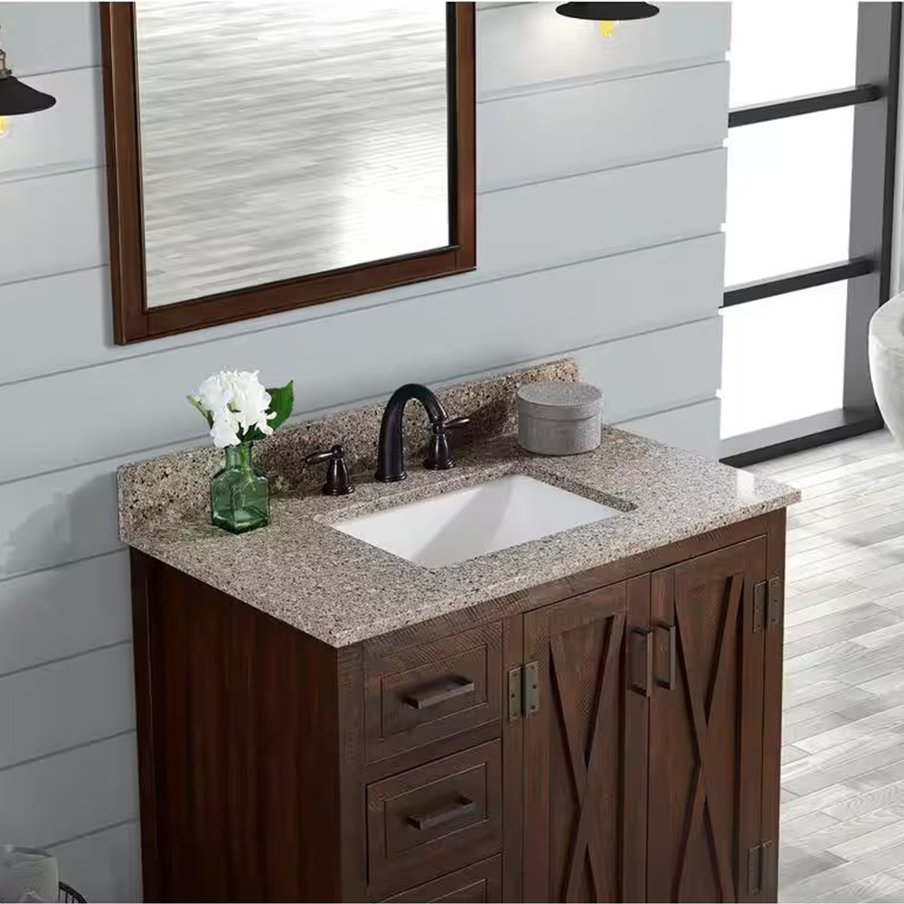 Siena Quartz Rectangular Bathroom Vanity Top with White Undermount Sink