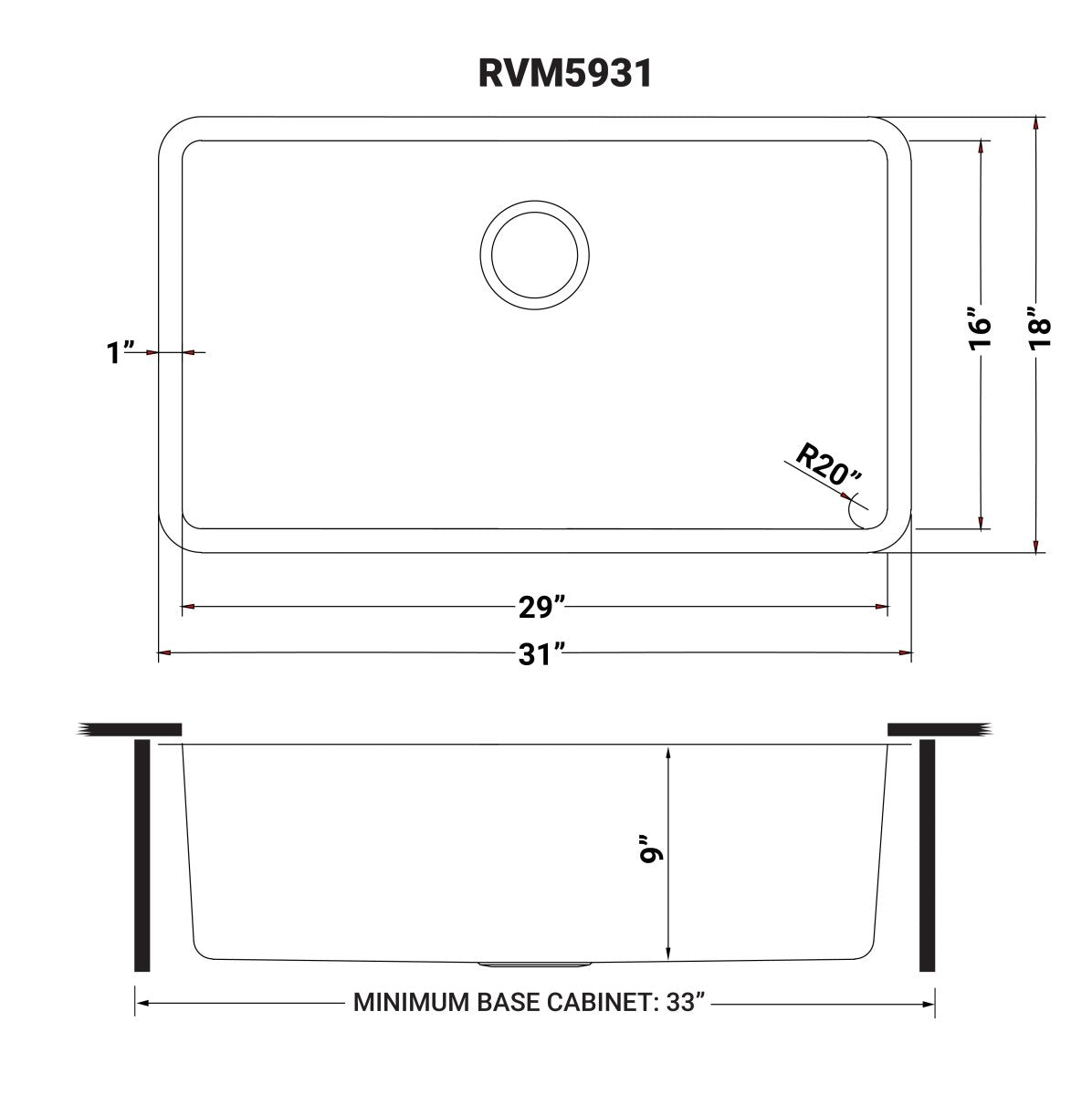 31 - inch Undermount Kitchen Sink 16 Gauge Stainless Steel Single Bowl - BUILDMYPLACE