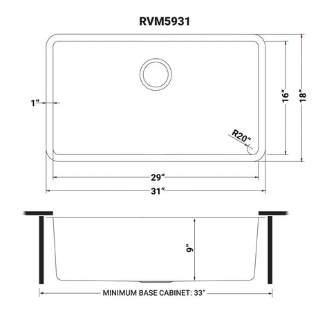 31 - inch Undermount Kitchen Sink 16 Gauge Stainless Steel Single Bowl - BUILDMYPLACE