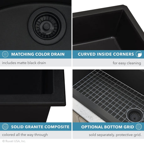 31 x 19 inch Undermount Granite Composite Single Bowl Kitchen Sink - BUILDMYPLACE