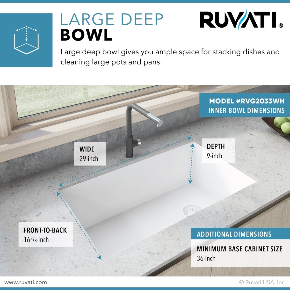 31 x 19 inch Undermount Granite Composite Single Bowl Kitchen Sink - BUILDMYPLACE